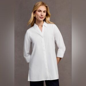 Foxcroft Pamela No Iron Stretch 3/4 Sleeve Tunic White Minimalist Size 24W